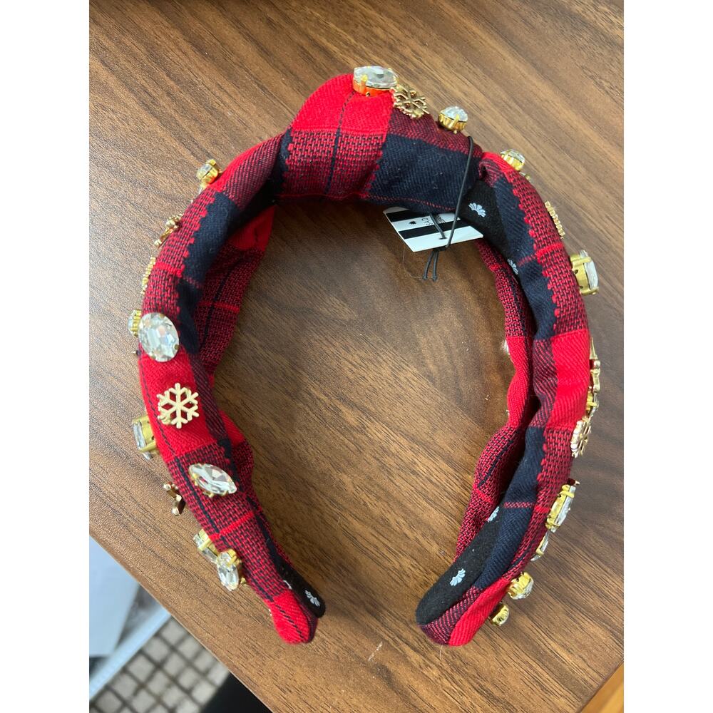NWT Lele Sadoughi Apres Ski Crystal Knotted Plaid Headband Hot Toddy Size: O/S - Picture 2 of 8